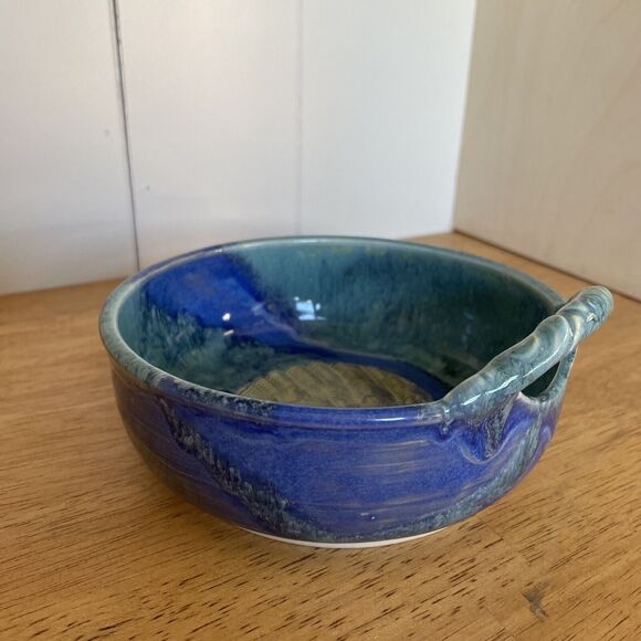 DECORATIVE ARTIST HAND-CRAFTED SIGNED CLAY POTTERY ARTS CRAFT OCEAN BLUE SWIRL - Picture 4 of 7